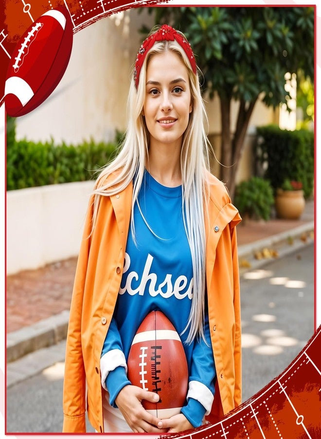 obeoby Football Headband for Women, Knotted Headbands Wide Pearl Rhinestone Hairband Red Hair Accessories for Footballs Mom Fans Gifts - Image 5